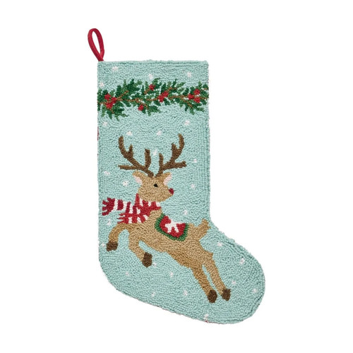 Leaping reindeer hooked wool - reindeer,